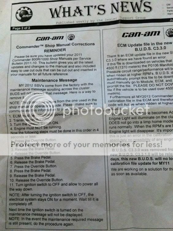 "service required" back again CanAm Commander Forum
